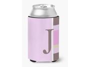 Letter J Initial Monogram Pink Stripes Can or Bottle Beverage Insulator Hugger