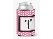 Letter T Initial Monogram Pink Black Polka Dots Can or Bottle Beverage Insulator Hugger