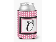 Letter U Initial Monogram Pink Black Polka Dots Can or Bottle Beverage Insulator Hugger
