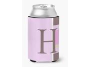 Letter H Initial Monogram Pink Stripes Can or Bottle Beverage Insulator Hugger
