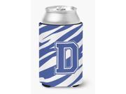 Letter D Initial Monogram Tiger Stripe Blue and White Can Beverage Insulator Hugger