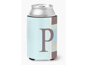 Letter P Initial Monogram Blue Stripes Can or Bottle Beverage Insulator Hugger