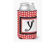 Letter Y Initial Monogram Red Black Polka Dots Can or Bottle Beverage Insulator Hugger