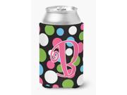 Letter B Initial Monogram Polkadots and Pink Can or Bottle Beverage Insulator Hugger
