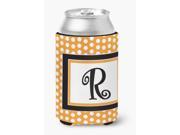 Letter R Initial Monogram Orange Polkadots Can or Bottle Beverage Insulator Hugger