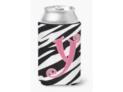 Letter Y Initial Monogram Zebra Stripe and Pink Can or Bottle Beverage Insulator Hugger