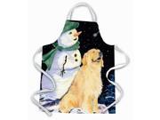 Golden Retriever with Snowman in Green Hat Apron