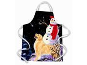 Golden Retriever with Snowman in red Hat Apron