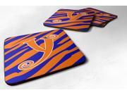 Set of 4 Monogram Tiger Stripe Blue and Orange Foam Coasters Initial Letter Y