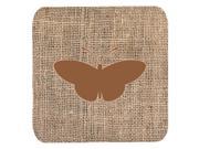 Set of 4 Butterfly Burlap and Brown Foam Coasters