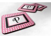 Set of 4 Monogram Pink Black Polka Dots Foam Coasters Initial Letter P