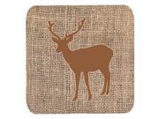Set of 4 Deer Burlap and Brown Foam Coasters