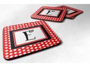 Set of 4 Monogram Red Black Polka Dots Foam Coasters Initial Letter E