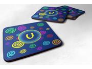 Set of 4 Monogram Blue Swirls Foam Coasters Initial Letter U