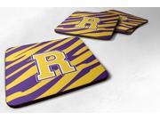 Set of 4 Monogram Initial R Tiger Stripe Purple Gold Foam Coasters