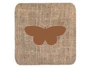 Set of 4 Butterfly Burlap and Brown Foam Coasters