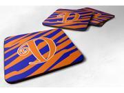 Set of 4 Monogram Tiger Stripe Blue and Orange Foam Coasters Initial Letter D