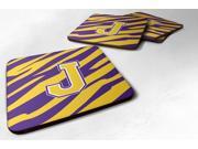 Set of 4 Monogram Initial J Tiger Stripe Purple Gold Foam Coasters