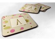 Set of 4 Monogram Tan Dots Foam Coasters Initial Letter A
