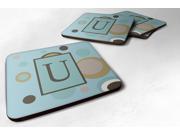 Set of 4 Monogram Blue Dots Foam Coasters Initial Letter U