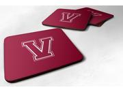 Set of 4 Monogram Maroon and White Foam Coasters Initial Letter V