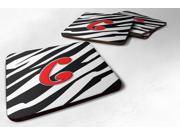 Set of 4 Monogram Zebra Red Foam Coasters Initial Letter C