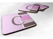 Set of 4 Monogram Pink Stripes Foam Coasters Initial Letter C