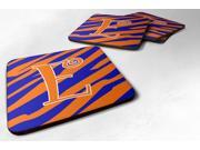 Set of 4 Monogram Tiger Stripe Blue and Orange Foam Coasters Initial Letter E