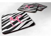 Set of 4 Monogram Zebra Stripe and Pink Foam Coasters Initial Letter M