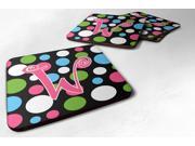 Set of 4 Monogram Polkadots and Pink Foam Coasters Initial Letter W