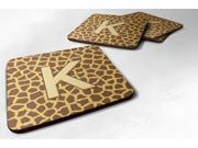Set of 4 Monogram Giraffe Foam Coasters Initial Letter K