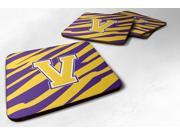Set of 4 Monogram Initial V Tiger Stripe Purple Gold Foam Coasters