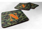Set of 4 Monogram Camo Green Foam Coasters Initial Letter N