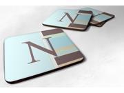 Set of 4 Monogram Blue Stripes Foam Coasters Initial Letter N