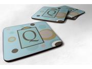 Set of 4 Monogram Blue Dots Foam Coasters Initial Letter Q