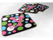 Set of 4 Monogram Polkadots and Pink Foam Coasters Initial Letter Y