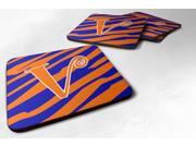 Set of 4 Monogram Tiger Stripe Blue and Orange Foam Coasters Initial Letter V