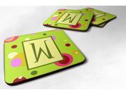 Set of 4 Monogram Green Foam Coasters Initial Letter W