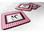 Set of 4 Monogram Pink Black Polka Dots Foam Coasters Initial Letter M