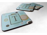 Set of 4 Monogram Blue Dots Foam Coasters Initial Letter T