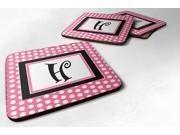 Set of 4 Monogram Pink Black Polka Dots Foam Coasters Initial Letter H