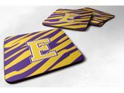Set of 4 Monogram Initial E Tiger Stripe Purple Gold Foam Coasters