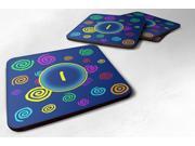 Set of 4 Monogram Blue Swirls Foam Coasters Initial Letter I