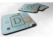Set of 4 Monogram Blue Dots Foam Coasters Initial Letter D