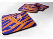 Set of 4 Monogram Tiger Stripe Blue and Orange Foam Coasters Initial Letter X