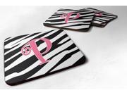 Set of 4 Monogram Zebra Stripe and Pink Foam Coasters Initial Letter P