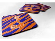 Set of 4 Monogram Tiger Stripe Blue and Orange Foam Coasters Initial Letter J