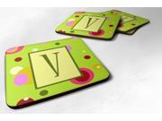 Set of 4 Monogram Green Foam Coasters Initial Letter V
