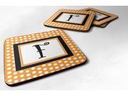 Set of 4 Monogram Orange Polkadots Foam Coasters Initial Letter F