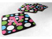 Set of 4 Monogram Polkadots and Pink Foam Coasters Initial Letter P